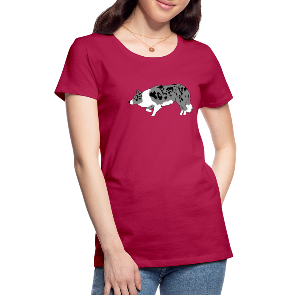 Damen T-Shirt "Border Collie black merle" - dunkles Pink
