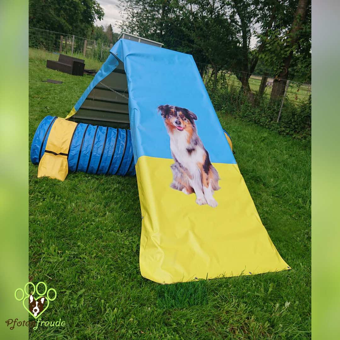 hundesport zelt Abdeckplane nach Maß, Maßanfertigung für Hundesport-Geräte, individuell bedruckt möglich – Pfotenfreude