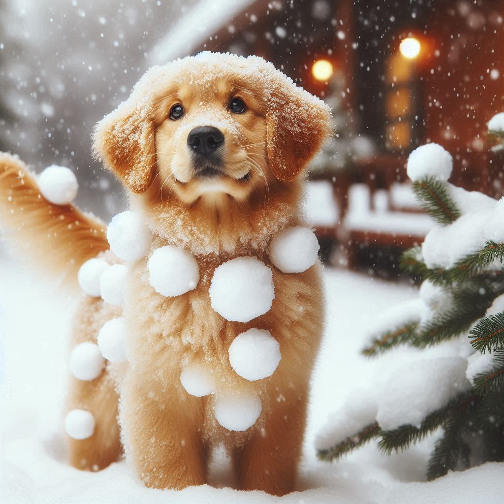 Schneeklumpen Schneebälle Hund