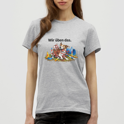 Agility Chaos T-Shirt für Damen "Wir üben das" - Grau meliert